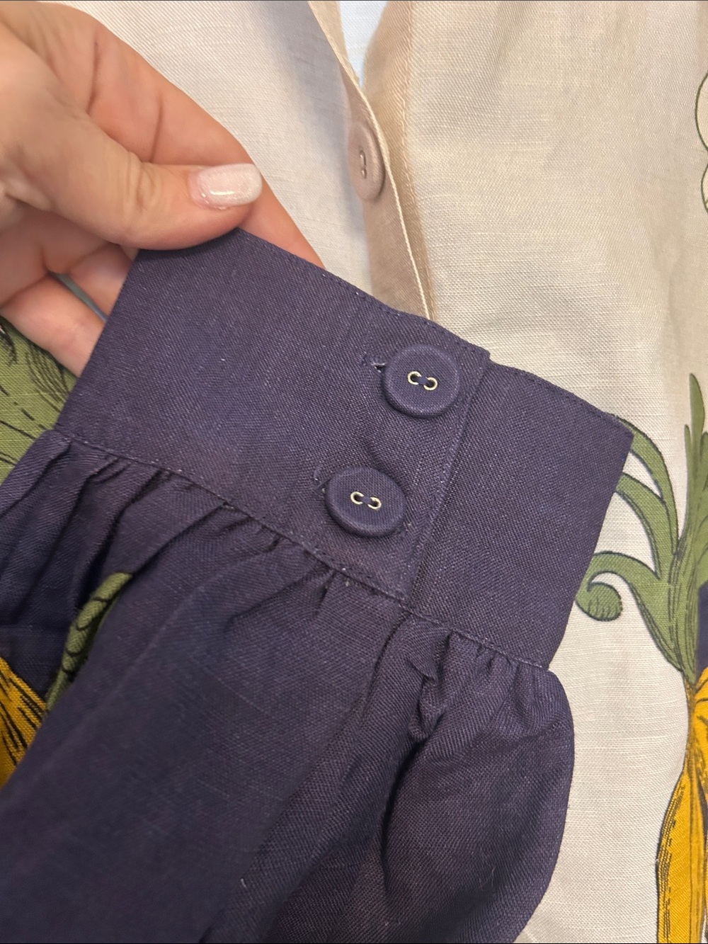 FARM Rio Navy, Cream & Yellow Botanical Button-Front Blouse - Picture 6 of 9